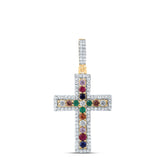 1/3CTW-DIA CN 1/3CTW RD-NAT GEM MULTI CLR SAPPHIRE CROSS PENDANT